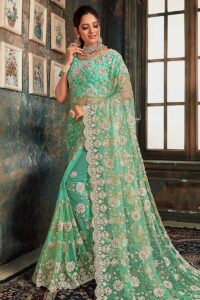latest-saree-design-green-net-fabric-fj11588
